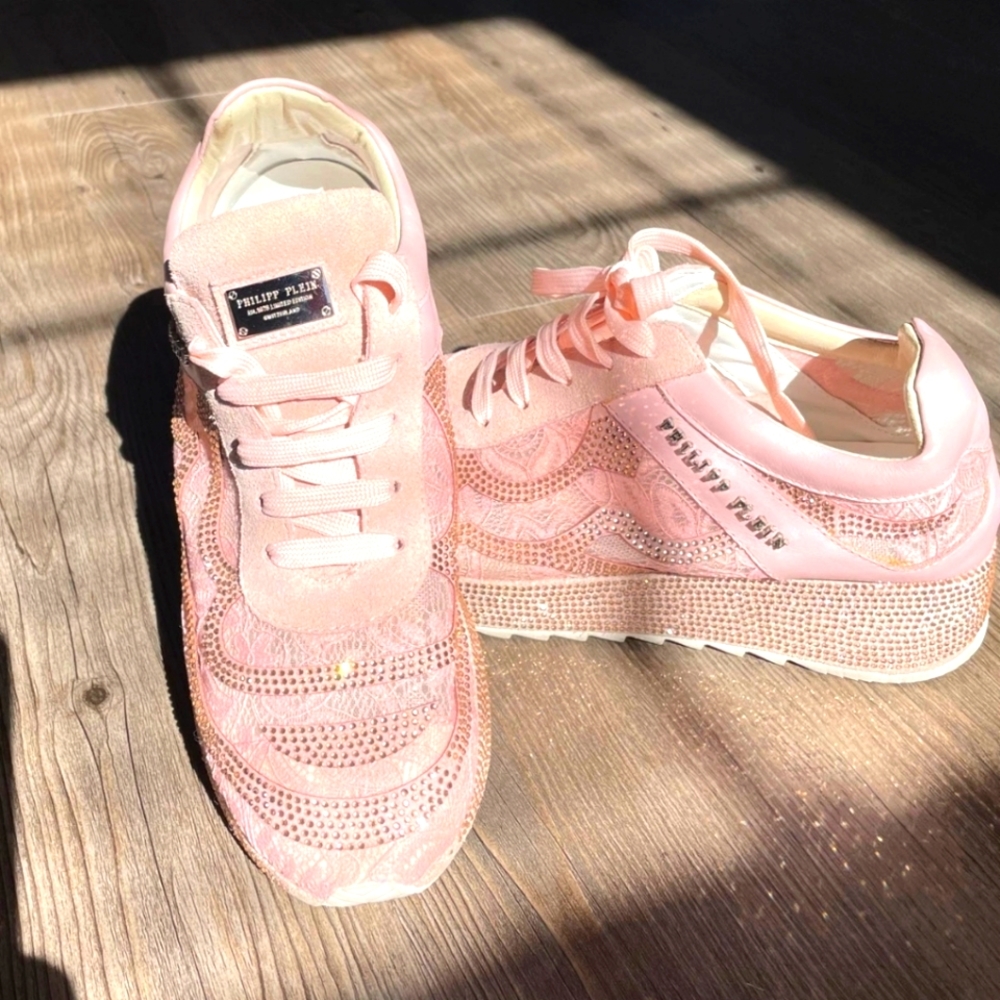 Philipp Plein Vintage Y2K Pink Lace and Crystal covered sneakers!